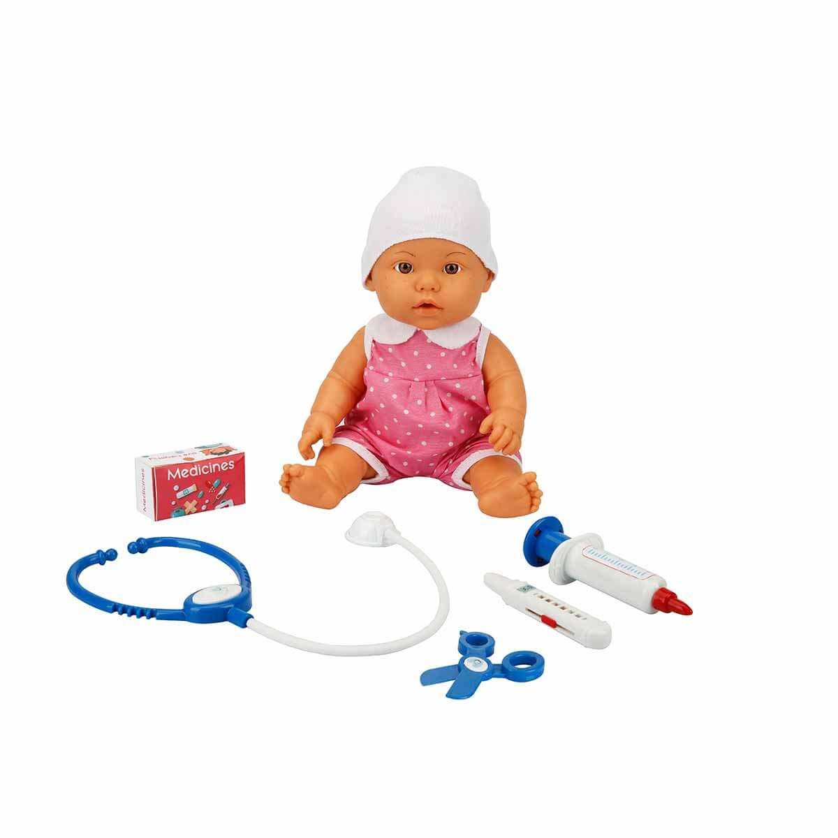 Bebelou Doktor Zamanı Sesli Bebek Seti 35 cm. 30111-Pembe