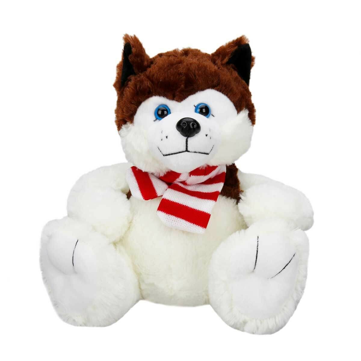 Oturan Husky Atkılı Peluş Köpek 30 cm 1030-Kahverengi