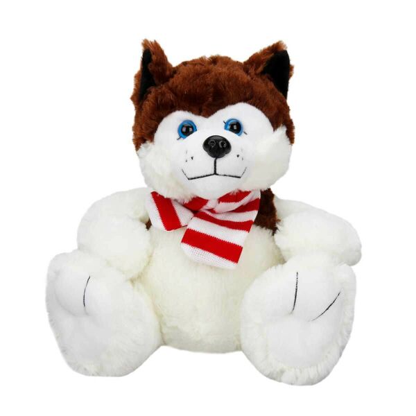 Oturan Husky Atkılı Peluş Köpek 30 cm 1030-Kahverengi