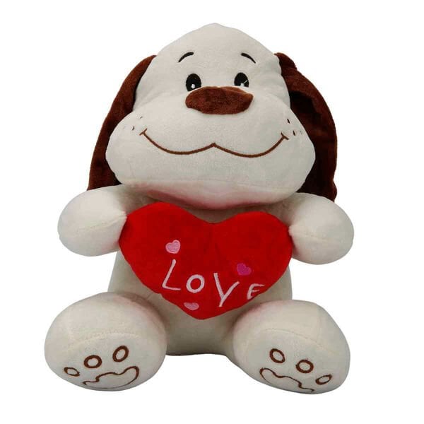 Peluş Kalpli Köpek 30 cm 3187-Beyaz