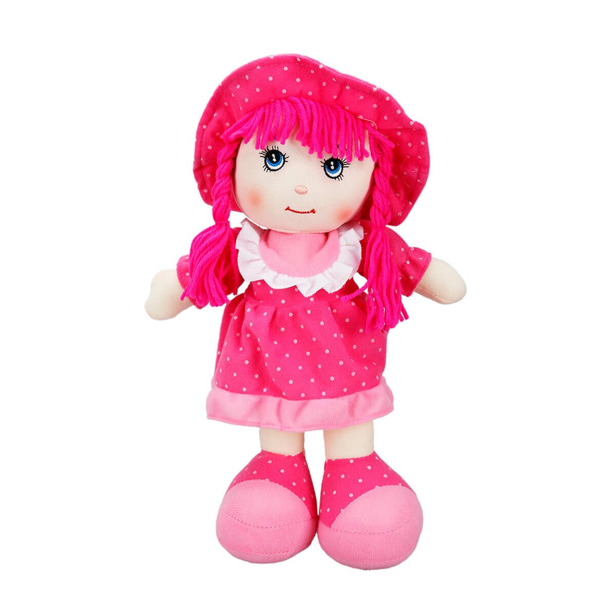 Puantiyeli Elbiseli Ece Bebek 35 cm 1140-Fuşya Elbiseli