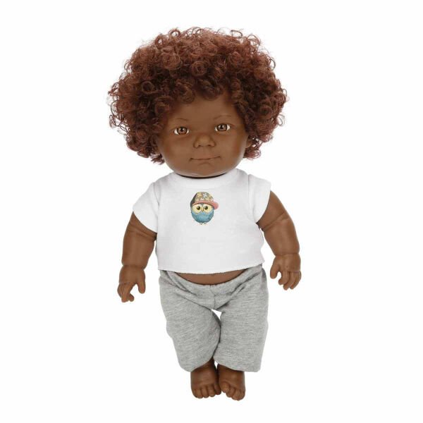 Dada Kıvırcık Saçlı Bebek 35 cm Gri Eşofman