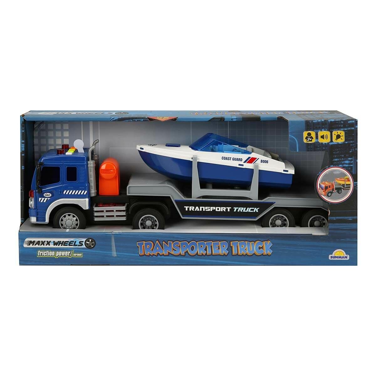 Maxx Wheels Sesli ve Işıklı Bot Taşıyıcı Tır 38 cm 3541-Mavi