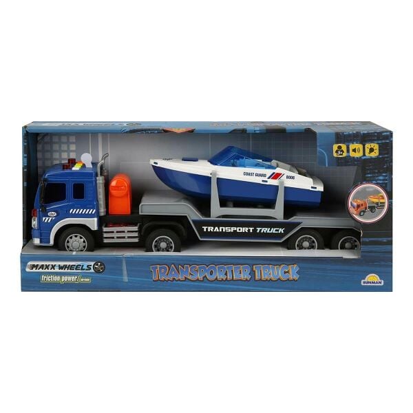 Maxx Wheels Sesli ve Işıklı Bot Taşıyıcı Tır 38 cm 3541-Mavi