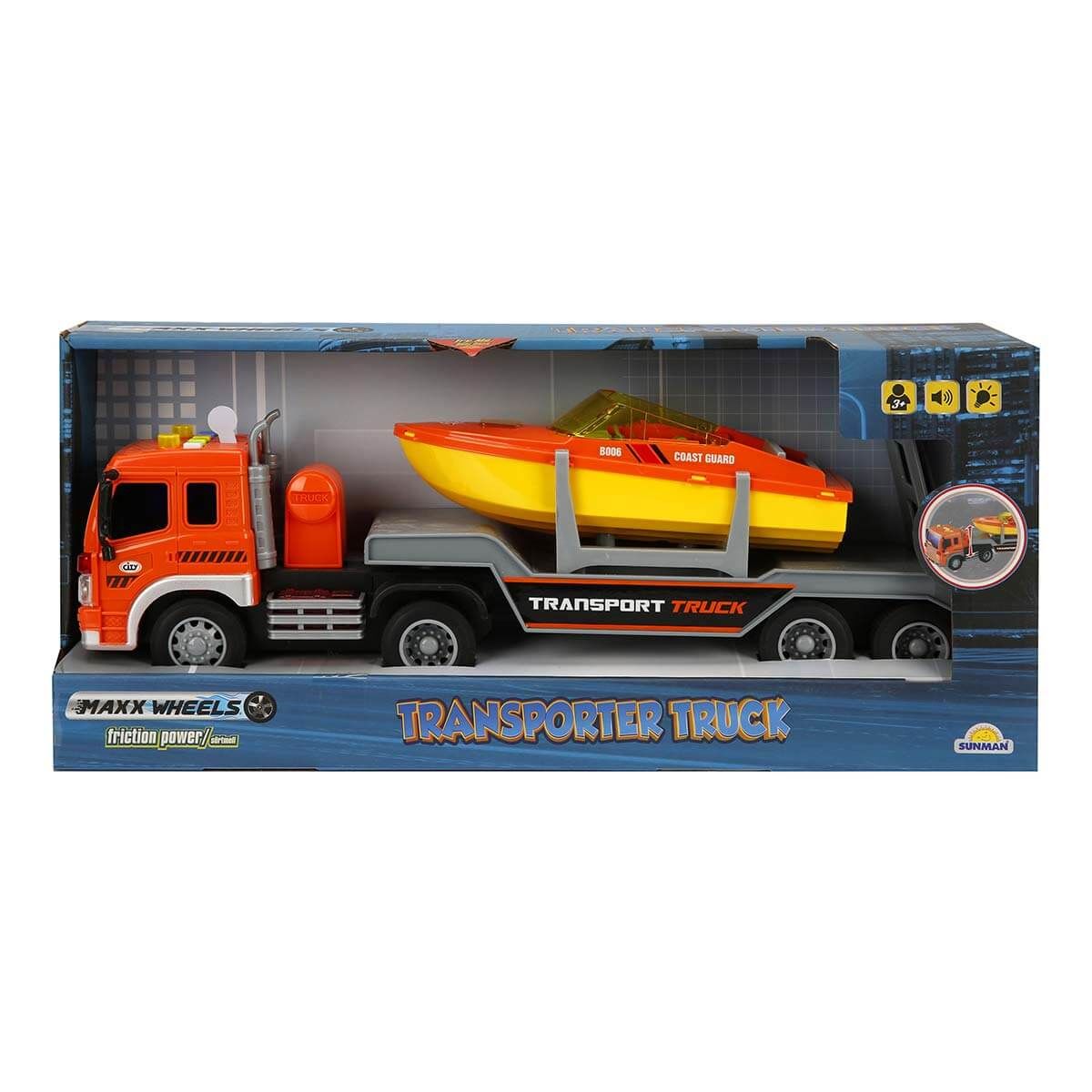 Maxx Wheels Sesli ve Işıklı Bot Taşıyıcı Tır 38 cm 3541-Turuncu