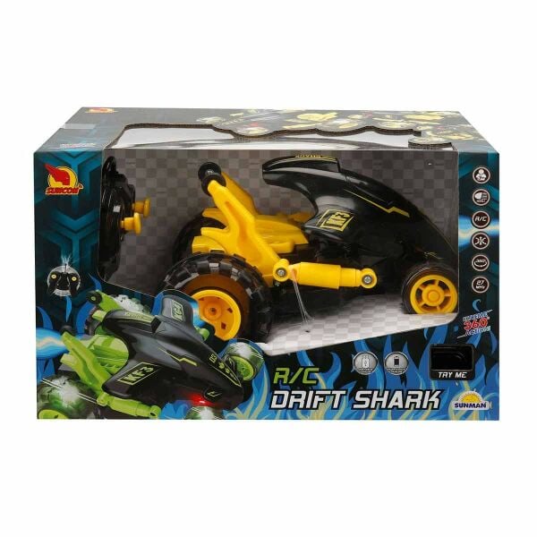Drift Shark Işıklı 360 Derece Dönen USB Şarjlı Uzaktan Kumandalı Araba 3254-Sarı