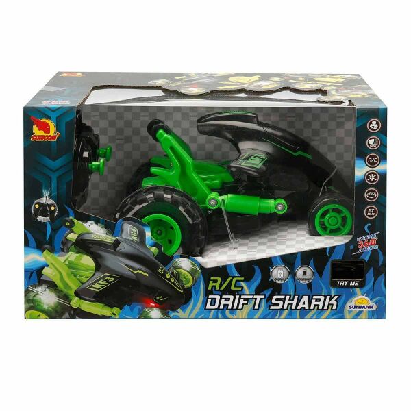 Drift Shark Işıklı 360 Derece Dönen USB Şarjlı Uzaktan Kumandalı Araba 3254-Yeşil